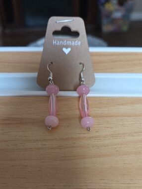 Handmade Pink Bead Drop Earrings — Elegant Pink Dangle
